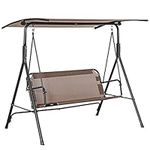 Outsunny 2-Person Patio Swing Chair, 2-Seater Porch Swing Bench with Adjustable Canopy, Breathable Mesh Seat, and Steel Frame for Outdoor, Garden, Poolside, Brown