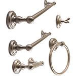 SENTO ROBIKI Modern Bathroom Accessories Set, Heavy Duty Metal Bath Hardware Set Wall Mounted, Includes Robe Hook, Toilet Paper Holder, Towel Ring, 18” & 24” Towel Bar (5-Piece, Satin Nickel)