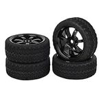 BQLZR 4 Black Wheel Rims 4 Rubber Tires Replacement for RC RC1:10 On Road Racing Car