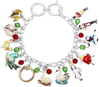 Rosemarie & Jubalee Women's 12 Days of Christmas Toggle Clasp Enamel Multiple Charms Holiday Bracelet 7 Inches - 8.5 Inches