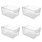 Amtido Clear Plastic Storage Bins for Fridge, Cupboard, Pantry, and Kitchen - Versatile Organisers for Food, Fruit, Vegetable, Cleaning Products, and Clothing Storage (4-Pack)