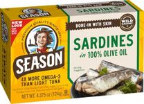 Season Sardines in Olive Oil - Wild Caught, 22g of Protein, Keto Snacks, More Omega 3's Than Tuna, Kosher, High in Calcium, Canned Sardines - 4.37 Oz Tins, 12-Pack