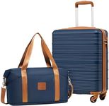 COOLIFE Cabin Suitcase 55×40×20cm and Cabin Bag 25L(45×36×20cm) Set for EasyJet Airlines Carry on Hand Cabin Luggage Hard Shell Suitcase Lightweight with TSA Lock (Blue/Brown, 55×40×20cm -Set 2pcs)