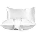 Moonlight Bedding White Pillowcases 2 Pack- Luxury Satin Silk Pillowcases with Envelope Closure, Satin Pillow Case Standard Size Satin Silk Pillowcase (50x75cm)