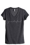 Thread Tank Grateful Women's Fashion Relaxed V-Neck T-Shirt Tee - Grey - Medium