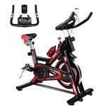 Jupgod Stationary Exercise Bike, Indoor Cycling Bike with Slient Flywheel, LCD Monitor, Comfortable Seat, Spin Bike for Home Gym Workout, Black Red