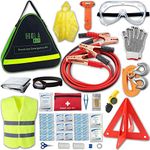 HolaKit Auto Emergency Kit, 55-Piece Car Emergency Roadside Kit with Jumper Cables, First Aid Kit, Safety Hammer, Goggles, Tow Ropes and More Ideal Car Essential Accessories for Women and Men