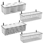 Wetheny Black Wire Basket Wall Mounted(4 Pack) - Metal Toilet Paper Storage Basket - Rectangular Wire Baskets for organizing Kitchen,Bathroom,Countertop