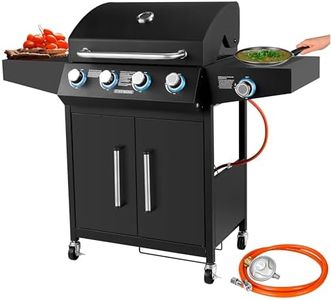 Gasgrill 4 Brenner inkl. Gasschlauch Grillwagen Gasgrill mit Seitenbrenner Beleuchtete Drehknöpfe Grillstation Gasgrillgerät Gasgrillstation Gaskocher Grill mit Gasbetrieb Gas-Außenküche Gasbarbecue