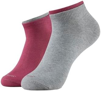 Jockey 7491 Women's Compact Cotton Stretch Solid Low Show Socks with Stay Fresh Treatment_Grey Melange & Rose Wine (Pack of 2)_FREE SIZE