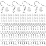 (Silver Plated) - 200PCS Hypoallergenic Bead & Spring Surgical Stainless Steel Earring Hooks With 200pcs Earring backs For Jewellery Making DIY (Silver).