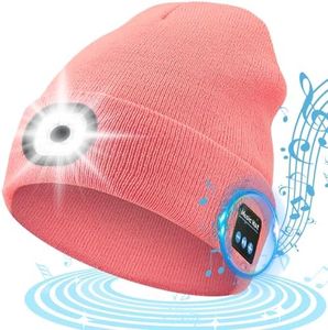 ZONSUSE Gorro Bluetooth Hombre Mujer,Beanie Musical,Gorro de Luz LED,Altavoz y Micrófono Incorporados,Retirable,Regalos Originales para Mujer Hombre Papá Madre Cumpleaños Navidad (Bluetooth Rosa)