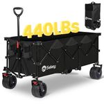 Sekey Collapsible Foldable Extended Wagon with 440lbs Weight Capacity, Heavy Duty Folding Utility Garden Cart with Big All-Terrain Beach Wheels & Drink Holders. Black