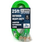 25 ft - 14 Gauge Heavy Duty Extension Cord - 3 Outlet Lighted SJTW - Indoor/Outdoor Extension Cord by Watt's Wire - 25' 14-Gauge Grounded 15 Amp Extension Cord