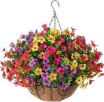 Hanging Plants Flowers Basket Outdoor Porch Garden Spring Summer Decoration with 12inch Lining Coconut Lining Chain Flowerpot, Resistant for Outside Home Patio Balcony Yard (Multicolor)