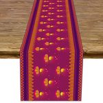 Linen 13x72'' Diwali Table Runner Indian Festival of Lights Decoration for Kitchen Dinning Room Decor