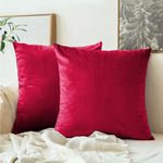 AR Ware Velvet Cushion Covers 45 x 45 - Pack of 2 Square Throw Pillowcase for Sofa Bedroom Living room with invisible Zipper (18x18 inch, Red)