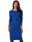 Allegra K Women's Vintage Pencil Dress 3/4 Sleeves Midi Bodycon Peplum Sheath Dresses Blue Green Large