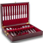 GENRICE Wooden Silverware Chest without Silverware, Silverware Box Storage for Silver, Silverware Case with Handle and Felt Lined, Flatware Chest for 12 sets of Utensils