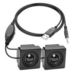 XMSJSIY Mini Computer Speaker for Desktop PC 3.5mm TRS Input with Volume Control USB Powered Stereo Hidden Type Small Speakers for PC Laptop Phone Notebook -1.2M/3.9FT 1 Pair