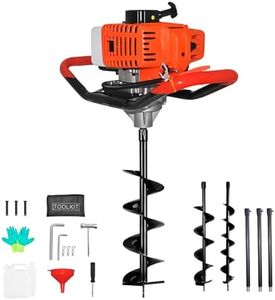 62cc 2.8HP Gas Powered Post Hole Digger, Gas Earth Auger/Ice Auger, with 3"/6"/8" Bits + Three 23-inch Extension Poles, 2-Stroke Gasoline Post Digger for Fence Garden Farm Plant.