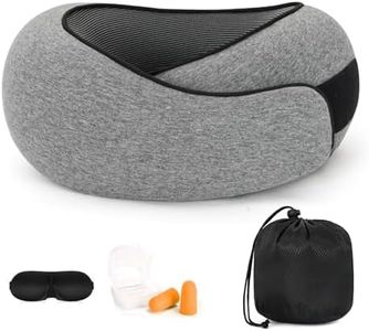 Purecas 360° Memory Foam Travel Pillow for Adults | Adjustable Neck Support for Long Flights, Train & Car Journeys | Includes Carry Case, Eye Mask & Ear Plugs for Complete Travel Comfort(Light Grey)