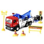 JOYINUS Toy Tow Truck Metal Diecast Truck With Car Pull Back Toy Trucks With Sound And Light For Boys(With 5 Pcs Traffic Signs), Kid, Multi