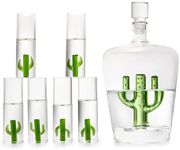 The Wine Savant Tequila Decanter Set with Cactus Decanter & 6 Cactus Shot Glasses Set, Holiday Gifts for Tequila Lovers, 25 Ounce Bottle, 3 Ounce Shot Glasses Cinco De Mayo, Reposado Gift (Cactus)