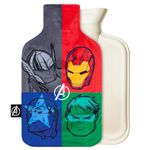 Marvel Hot Water Bottle with Fleece Cover - 1.7 or 2 Litre Capacity Rubber Hot Water Bag Long - Cosy Gifts for Men (Multi Avengers)