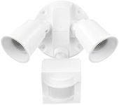 Globe Electric 17000269 110-Degree 240 W Twin Head White Hardwired Motion Sensor Security Flood Light, Spotlight, Outdoor, Outside House Lights