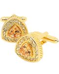 Jonwo 14K Gold Plated Triangle Gem Stone Cufflinks for Men Wedding Dress Men Crystal Cufflink for Shirt Party Birthday Anniversary Dress (Brown Crystal)