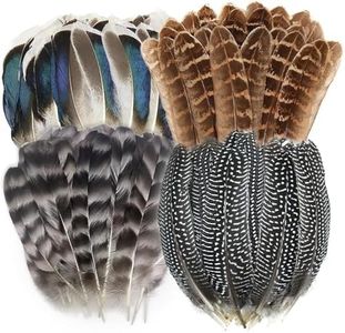 40pcs Natural Pheasant Feathers, Spotted Feathers, Turkey Feathers, 4 Styles Feathers for Crafts DIY Hat Floral Arrangements Wing Quill Wedding Home Party