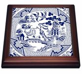 3dRose trv_262242_1 Willow Pattern Detail in Blue and White Trivet with Tile, 8 by 8"