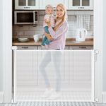 Valajogi Retractable Baby Gate for Doorways and Stairs, Extra Wide Mesh Child Safety Gate for Kitchen Hallway Indoor, Easy Install Baby and Pet Safety Barrier, Space Saving Design (White)