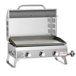 ONLYFIRE GRILLS Flat Top Gas Griddle with Lid, Tabletop 3-Burner Propane Gas Griddle, Portable Stove for Outdoor Cooking, BBQ Gas Grill for Patio Barbecue Camping RV Tailgating, Stainless Steel GS309