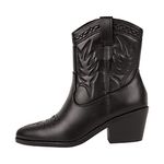 KAYDAY ~ COLIN ~ Women's Western Cowboy Cowgirl Stitched Ankle Boots, Black, 4 UK