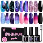 UR SUGAR Gel Nail Polish Set Color Changing, 6 Pcs Nail Gel Polish Glitter Purple Temperature Change Colors Kit Magnetic Thermal Sparkly Different Effect Soak Off Gel Nail Kit Gift Box