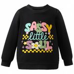 Xumplo Toddler Girls Jumper Kids Long Sleeve Letter Print Sweatshirt Pullover Little Girl Crew Neck Casual Top Clothes 4-5 Years Black