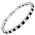 [RIZILIA Ice Cube] Princess Cut Simulated Black Onyx CZ 18K White Gold Plated Tennis Bracelet, 7"