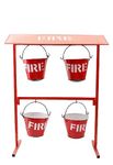 Sense Safety Alloy Steel Iron Fire Bucket with Stand | Safety Fire Bucket for Fireplace Burning Wood Indoor Outdoor | Ashes Carrier Container Red - Pack of 4 (4 Bucket+ Bucket Stand)