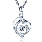 Yumilok 925 Silver Love Dolphin Cubic Zirconia Women's Necklace Chain with Pendant for Her Wife Girlfriend Mum Valentine's Day Christmas Mother's Day