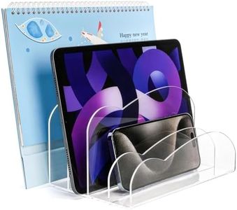 Suwimut Acrylic File Holder, 5 Section Clear File Sorter for Home Office, 8.5 x 6.8 x 4.7 Inch Acrylic Desk Organizer for Envelopes Letter Mail Letter Paper Document Notebook Electronics