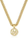 KissYan Gold Initial Necklace,14K Gold Plated Round Letter Pendant Hollow Capital Monogram 5mm Cuban Chain Necklace Alhpabets from A-Z Dainty Jewelry for Women Men(Gold M)