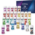 Ceya Holographic Ultra Fine Glitter Powder Set 28 Colors, 9.87oz/280g Craft Glitter 1/128” 0.008” 0.2mm for Slime Epoxy Resin Craft Tumbler Jewelry Nail Art Festival Makeup Painting Wedding Cards