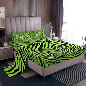jejeloiu Kids Leopard Fitted Sheet Full Size Zebra Bedding Set for Boys Girls Teens Cheetah Bed Sheets Set Simple Modern Stripes Bedroom Decor Breathable Soft 4Pcs