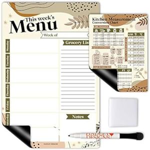 Boho Magnetic Weekly Meal Planner Dry Erase Board For Refrigerator - Magnetic Meal Planner For Refrigerator Dry Erase, Weekly Dinner Menu Board For Kitchen Conversion Chart Magnet, Grocery List Magnet