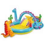 K D Dinoland Inflatable Kids Swimming Pool with Water Slide & Play Center, PVC Outdoor Backyard Summer Pool with Inflatable Toys, Ring Toss & Drain Pump, 131 x 90 x 44 Inch, Multicolor