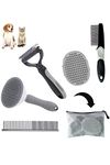 Dog Brush Dematting 5 In 1 Grooming Kit - Dog Brush For Long Haired Dogs Hair Remover, Dematting Rake and Combs Brush, Undercoat Rake And Hair Comb Set Elegent Grey