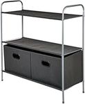 Amazon Basics Closet Storage Organiser Unit with Three Fabric Shelves and Two Collapsible Open-Top Bins, Grey, 83 x 31 x 78.7cm