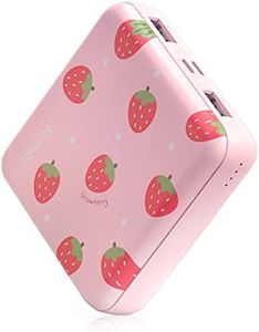 Yoobao Portable Charger 10000mAh, Cute Power Bank for Girls Kids Travel, 5V/2.1A Fast Charging, 2 Output & 2 Input, Mini Phone Battery Pack for iPhone 14 13 iPad Samsung Google LG (Strawberry)